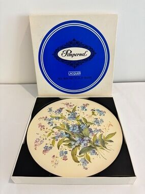 Vintage PIMPERNEL Lacquer round placemats SET OF SIX Forget Me Not w/cork back
